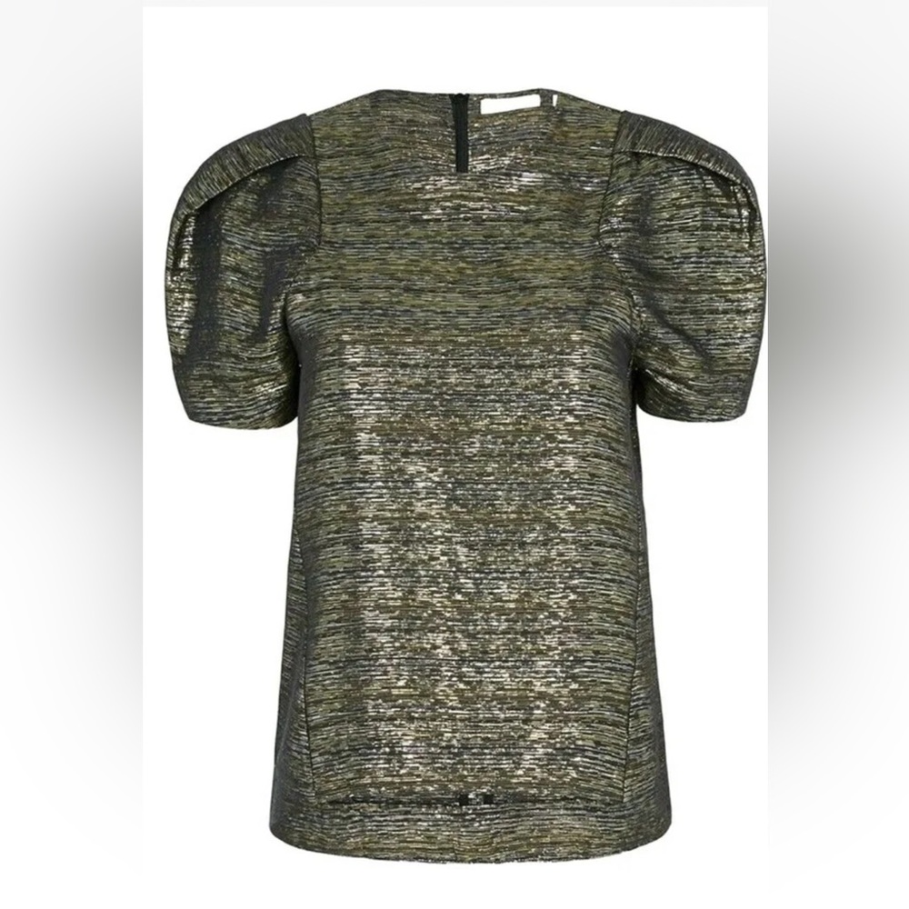 SASS & BIDE ELECTRO DOVETAIL GOLD METALLIC PUFF SLEEVE BLOUSE TOP Sz m - Picture 7 of 7
